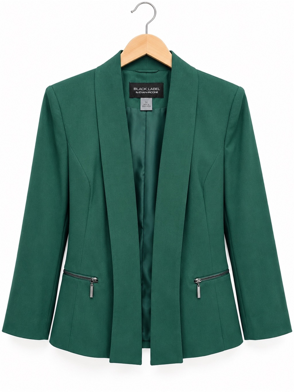 𝘽𝙡𝙖𝙘𝙠 𝙇𝙖𝙗𝙚𝙡 𝙗𝙮 𝙀𝙫𝙖𝙣-𝙋𝙞𝙘𝙤𝙣𝙚 Women’s Blazer Emerald Green Open Front Size 14